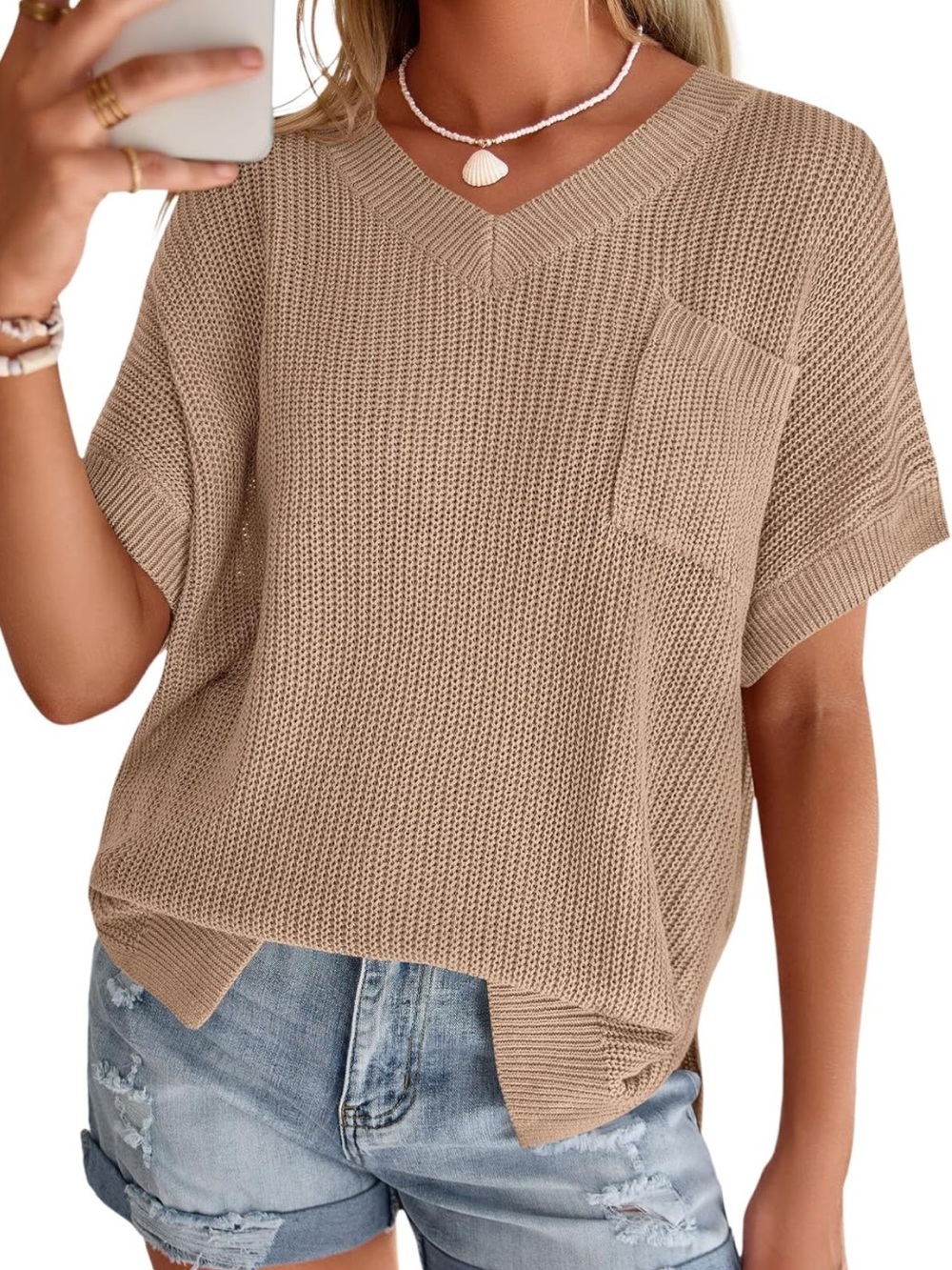 PRETTYGARDEN Short Sleeve Lightweight V Neck Sweater